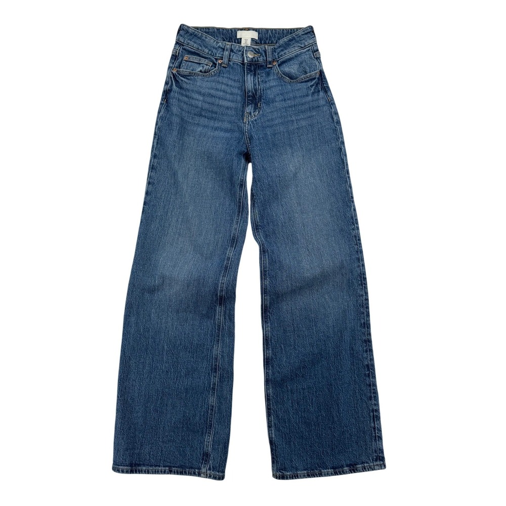 H&M Wide High Jeans Womens Size 4 Blue Excellent High Rise Wide Leg Denim